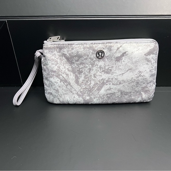 Lululemon Double Up Zipper Pouch/Wallet Gray w/ Metal Logo Medallion - Picture 1 of 9